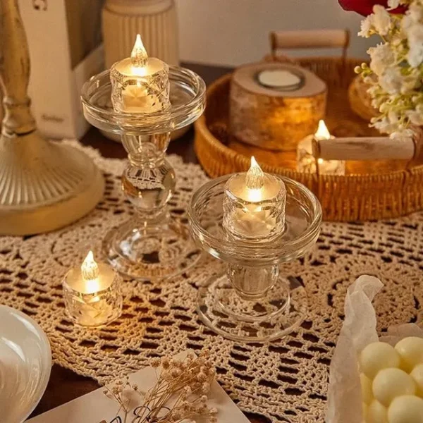 Pack of 2 Crystal LED Flameless Candles – Battery Operated Elegant Night Light for Home & Events