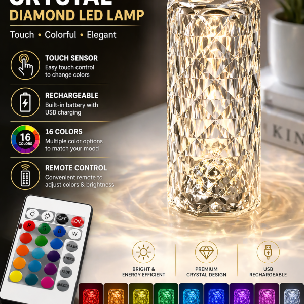 Crystal Diamond RGB LED Touch Table Lamp